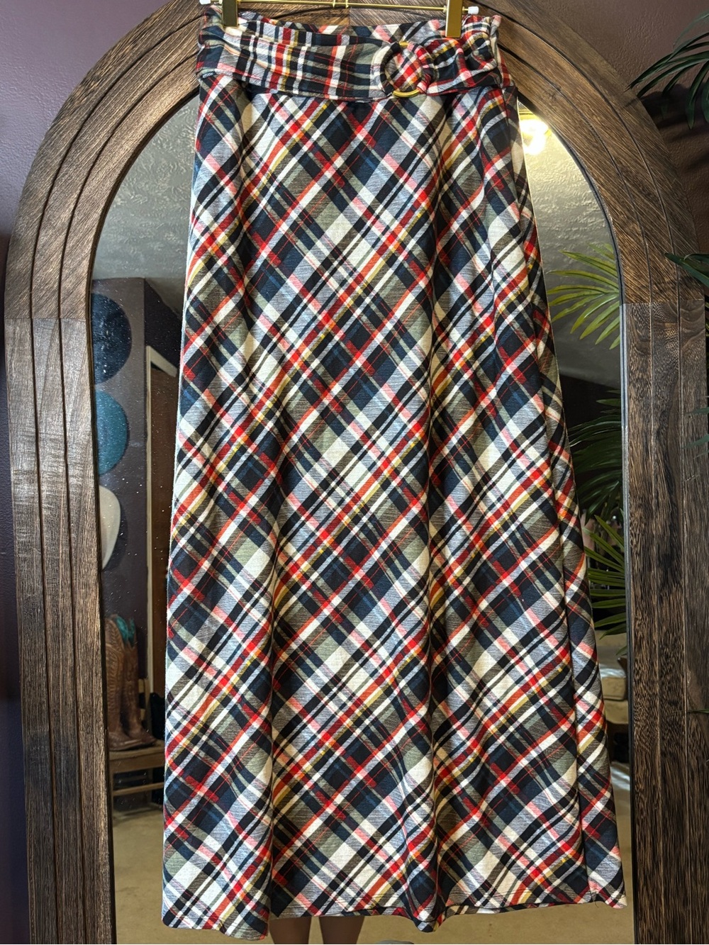 Robert Louis Plaid Maxi Skirt in Red, Black, Cream, and Blue
